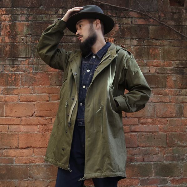 

bronson mans big size cotton fabric vintage m51 parka jacket, Black;brown