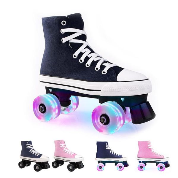 

jk professional quad skates double row roller skates canvas shoes for lovers two line flashing wheels patines sp4