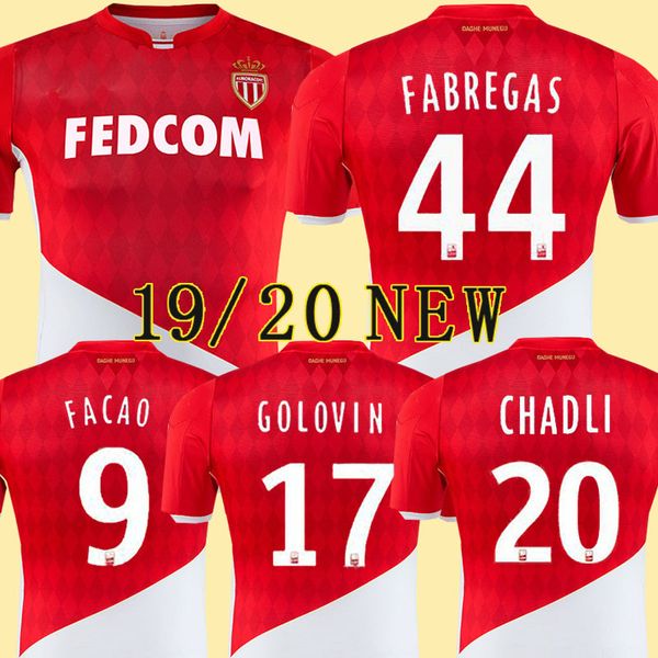 

19 20 Monaco Soccer Jersey 2019 2020 maillot de foot GELSON.M FALCAO FABREGAS GOLOVIN JOVETIC GLIK CHADLI Football Jersey shirt
