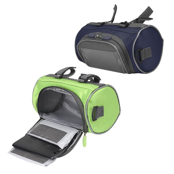 

2x bike press sn mobile phone head bag outdoor 5l multifunctional bag road bike front tube handlebar bag(blue&green