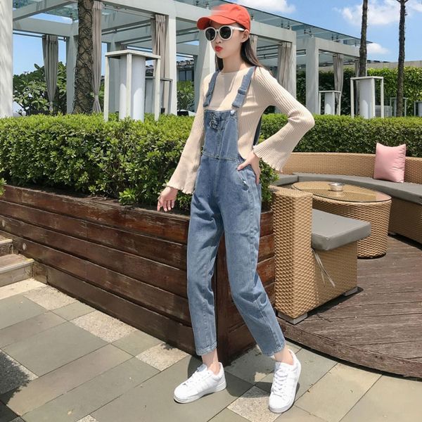 

real picture denim bib pants women loose loose thin korean age retro jeans, Blue