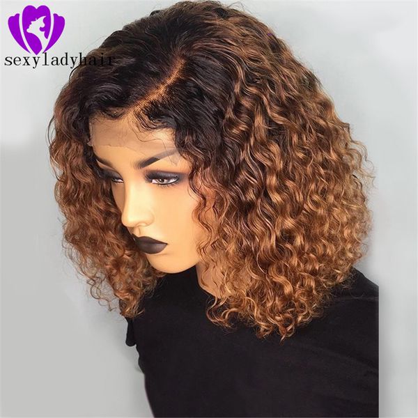 Honey Blonde Synthetic Lace Front Wigs Ombre Wig Deep Curly Wig