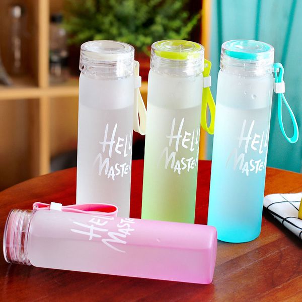 

480ml colorful letter glass water bottle with cloth cover matte gradient color hand cups portable water cup for outdoor travel
