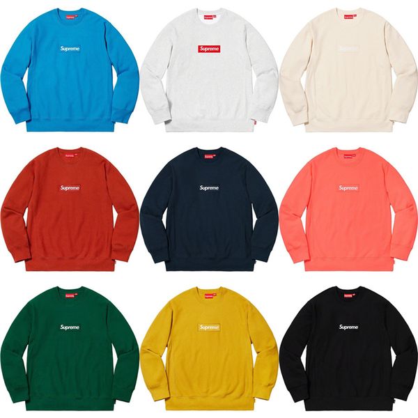

tide brand supplier 9 colors 18fw box logo crewneck bogo solidcolor pullover street hip hop style, Blue;gray