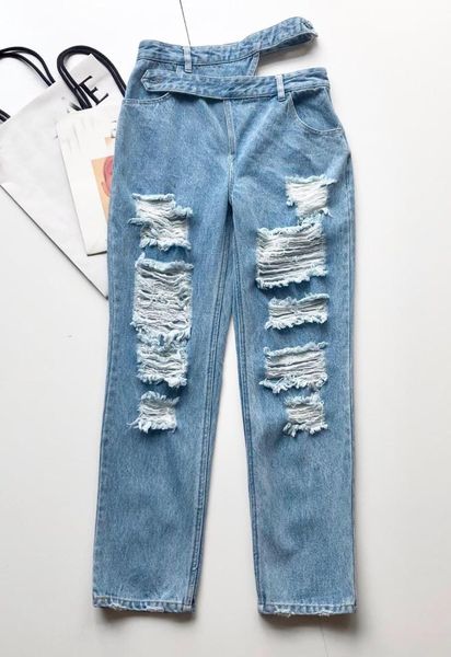 

2019 spring new women hole casual hollow jeans ddxgz2, Blue