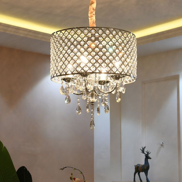 Crystal Lamp Shades Chandeliers Lighting Bedroom Dining Room Kitchen Lustre Salon Black Sliver Cage Chandeleir Lighting Fixtures Pendant Light Shade