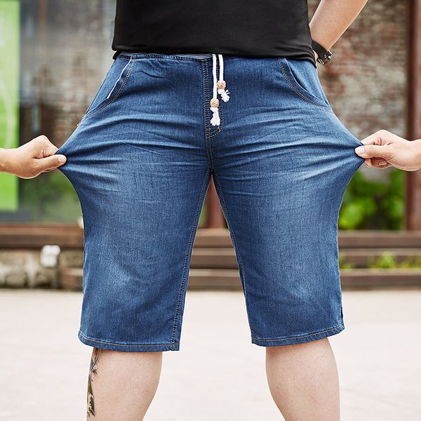 

men's jeans arrival fashion loose short men elastic waist trousers thin casual knee length plus size 32 33 34 36 38 40 42 44 46 48, Blue