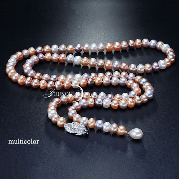 

freshwater tassel long pearl necklace women,real natural bridal pearl necklace body multi layer color for girls friend t190703, White;golden
