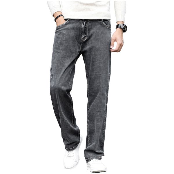 

men's jeans 2021 boot cut straight business casual elastic loose trousers male pants plus size classic, Blue