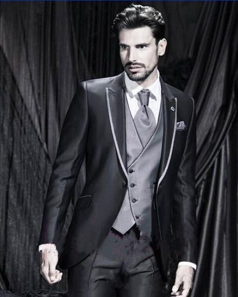 

новый выполненный на заказ one button black groom tuxedos пик нагрудного groomsmen мужских свадебных смокинги одежда выпускные костюмы (курт, Black;gray
