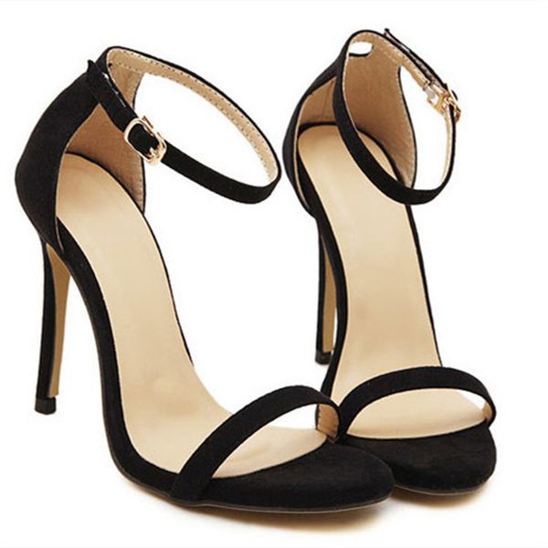 

2020 cowhide one-character buckle sandals women's high-heeled shoes with thin heels and nude flesh-colored shoes with long, Black