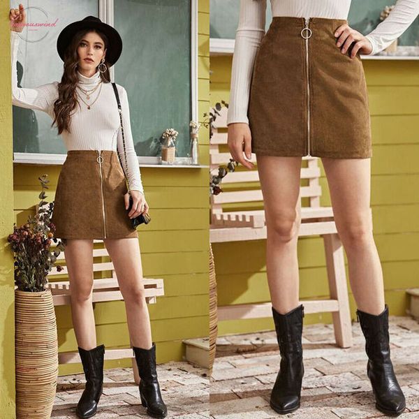 

fashion women corduroy skirt new arrival mini slim skirt casual high waist zipper bodycon ladies skirts vintage womens skirts, Black