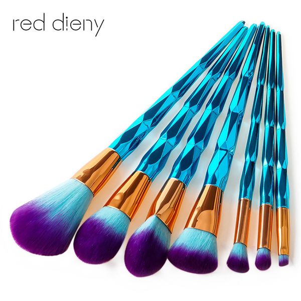

peacock blue diamond makeup brushes set 7 pcs /set mermaid eyeshadow facial foundation cosmetic makeup brush kit