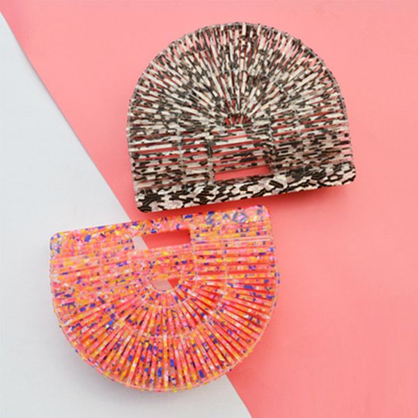 

2019 new de igner bag big capacity women bamboo beach bag handmade traw acrylic handbag vacation half round hand tote bag