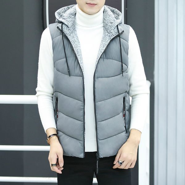 

fashion vest men's jacket sleeveless winter waistcoat men coat slim fit hooded vest jacket men work hooded coat male, Black;white