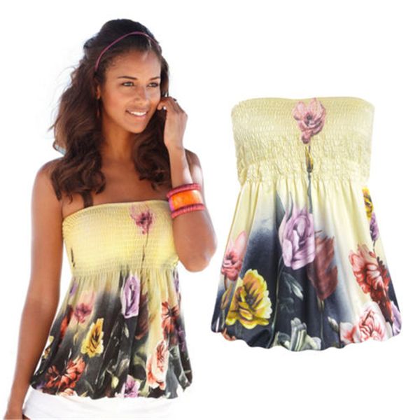 

2017 summer off shoulder floral loose sleeveless shirts fashion casual women blouses, White
