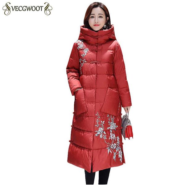 

women's down & parkas winter fashion women chinese national style jacket hooded 2021 thicker warm females coat slim print outerwear pr5, Black