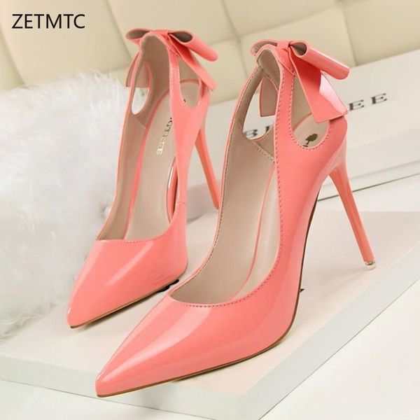 

woman heel female shoes pumps super high 10cm pointed toe red mary janes shoes party pu slip-on butterfly-knot spring new, Black