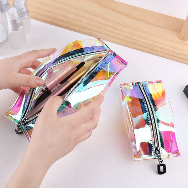 

fashion laser transparent make up bag women travel folding cosmetic organizer zipper storage pouch toiletry beauty wash kit