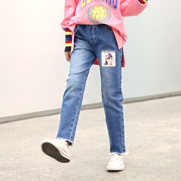 

girls 2020 autumn big children's slim and jeans pants and jeans girls pants tide, Blue