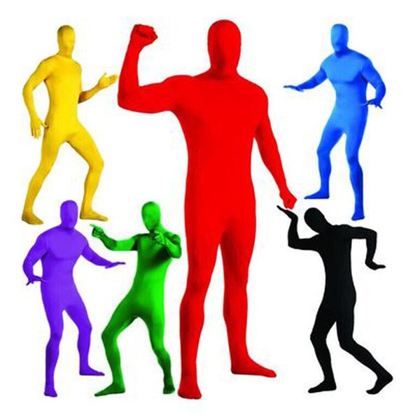 

halloween pure color invisible costume skinny jumpsuit bodysuit halloween cosplay suit #0911, Black;red