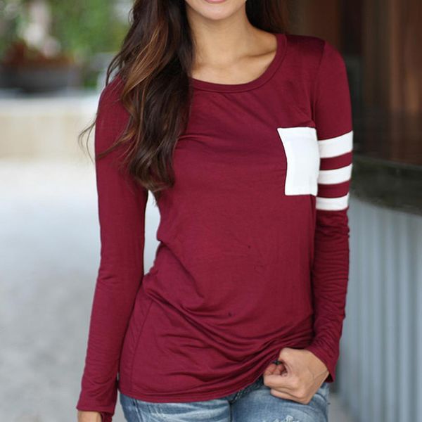 

new women t shirt long sleeve o neck solid womens autumn winter shirts print black red gray cotton women's t-shirt, White