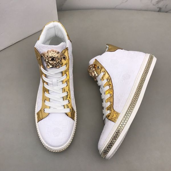 

premium luxury men's casual sneakers fashion design brand platform men's shoes vintage medusa pattern gold line size 38-44 bs, Black