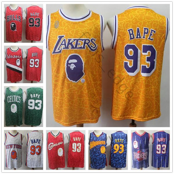 

stitched ba pe 93 ncaa college basketball jerseys mens white red blue #93 apes and monkeys jersey quailty ing, Black;red