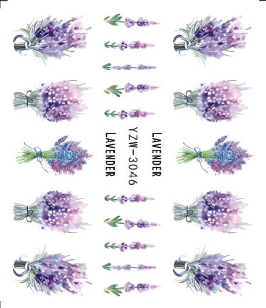

1 sheets 2019 lavender bouquet water sticker nail art decorations purple blooming flower slide beauty nail decals, Black