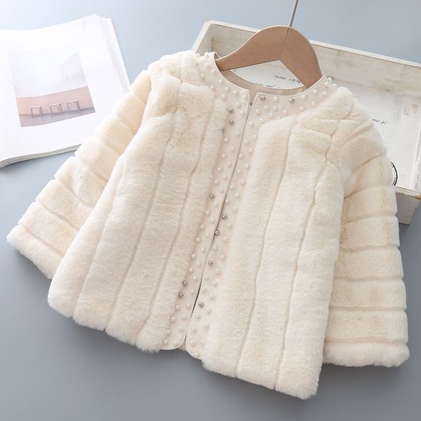 

korean girl autumn winter coat children clothing new style kids fashion princess fake fur nail bead coat, Blue;gray