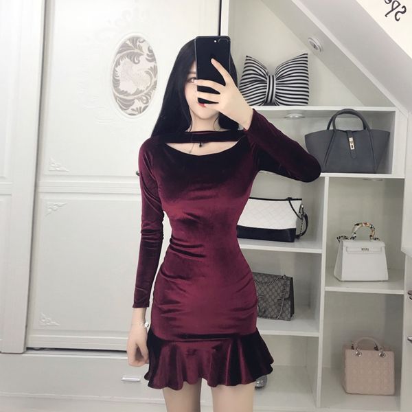 

style autumn winter women's clothing velvet bodycon trumpet dress club fashion woman short dresses vestidos femininos new, Black;gray