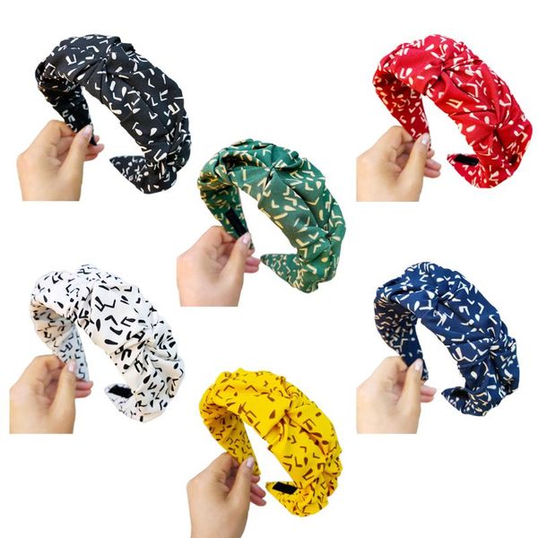 

women bright solid color pleated hair hoop alphabet letters printed wide bandana f3mf, Slivery;white