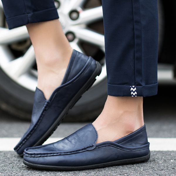 

2019 fashion leather men shoes casual flat men shoes waterproof breathable leather slip moccasins comfortable y2-62, Black