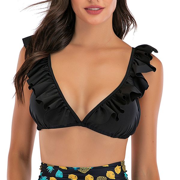 

2019 bikini set women swimsuit ruffles halter bikini backless swimwear high waist bathing suit female brazilian biquini sw, White;black