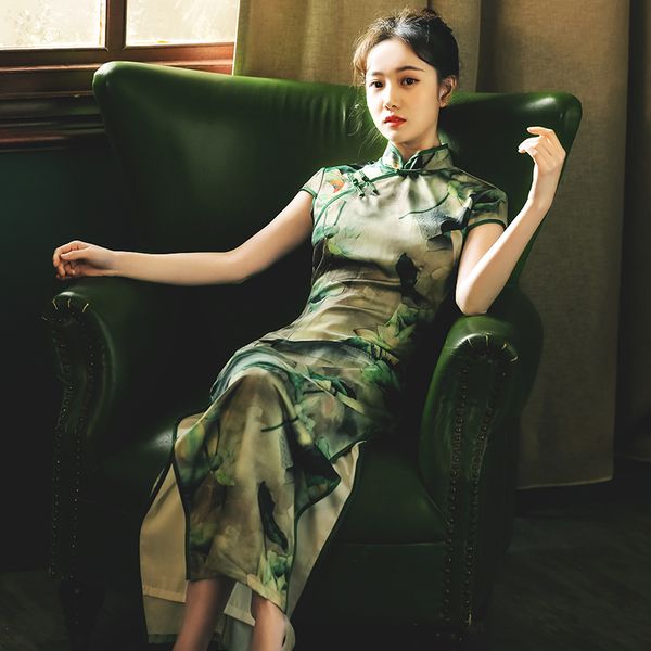 

2019 plus women classic cheongsam rayon floral elegant evening party dress traditional mandarin collar chinese qipao, Red