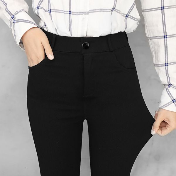 

women leggings women trousers wild new black tight pencil pants jean trousers high waist straight leg zip belt plain pants women elegant, Black;white