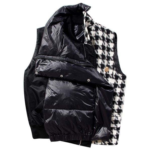 

omikron 2019 korean fashion winter warm down coats streetwear ladies oversized denim patchwork vest womens vintage waistcoat, Black