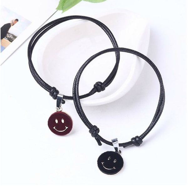 

2pcs/lot new arrival couple bracelet smiling face charm bracelet handmade jewelry rope lovers gifts for girls gifts, Golden;silver