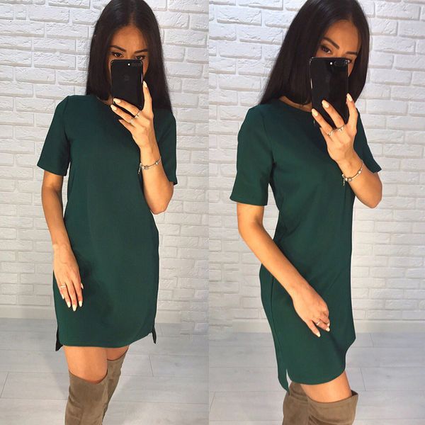

women clothes designer dress new women beach casual shirt dress vestidos summer o neck green black parties slim mini office dresses 5, Black;gray