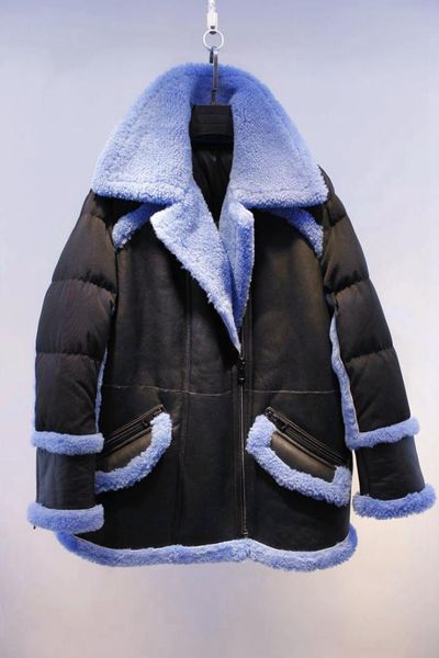 

summer clearance women's winter fashion brief sheep fur white duck down jacket coat, Black;brown