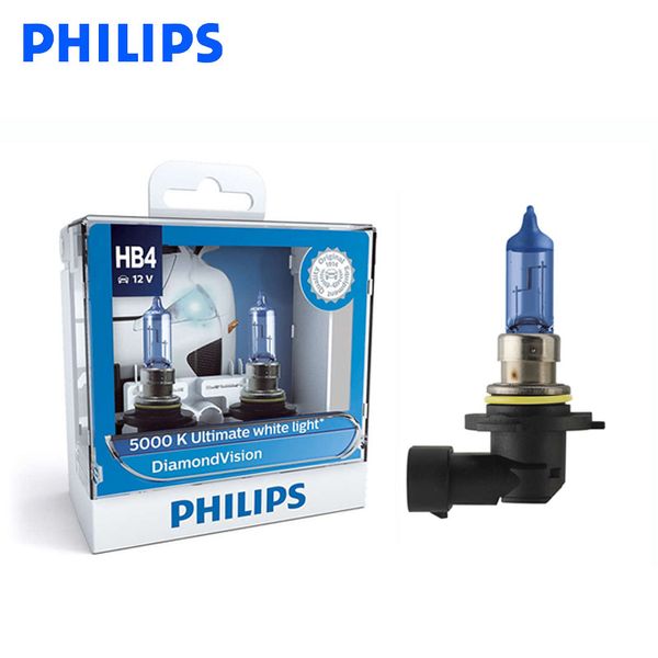 

philips hb4 9006 12v 55w diamond vision 5000k super white light halogen bulbs car headlight fog lamps p22d 9006dv s2, pair