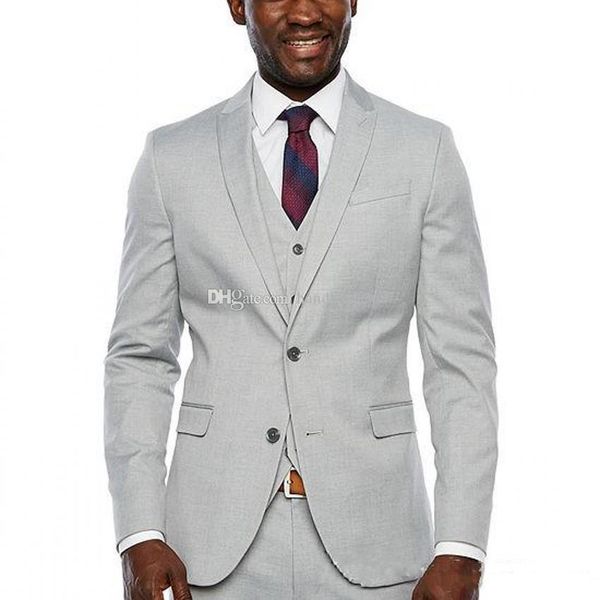 Mais recente design dois botões Light Grey Groom Tuxedos Peak Lapel Groomsmen Mens Suits Casamento / Prom / Jantar Blazer (jaqueta + calça + colete + gravata) K167