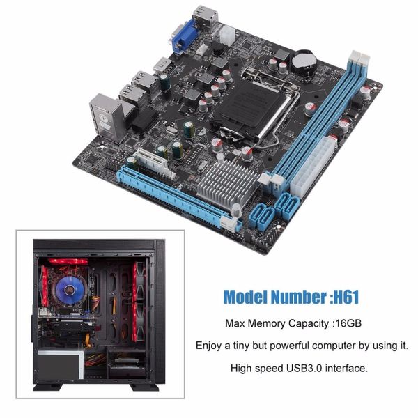 Freeshipping H61 Desktop-Computer Mainboard Motherboard 1155 Pin CPU-Schnittstelle Upgrade USB2.0 DDR3 1600/1333