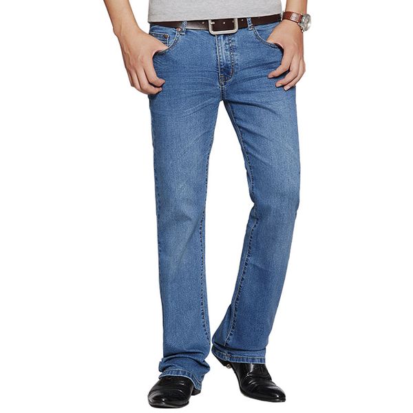 

2019 new jeans bootcut bell-bottom work korean pants trouser flare skinny men's cotton denim man, Blue