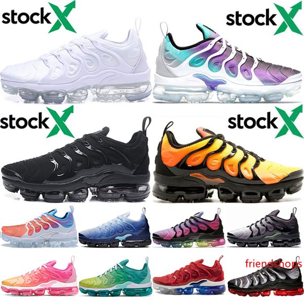 

stock x tn plus triple black white men running shoes bumblebee sunset violet rainbow grape women mens trainer fashion sports sneaker runners