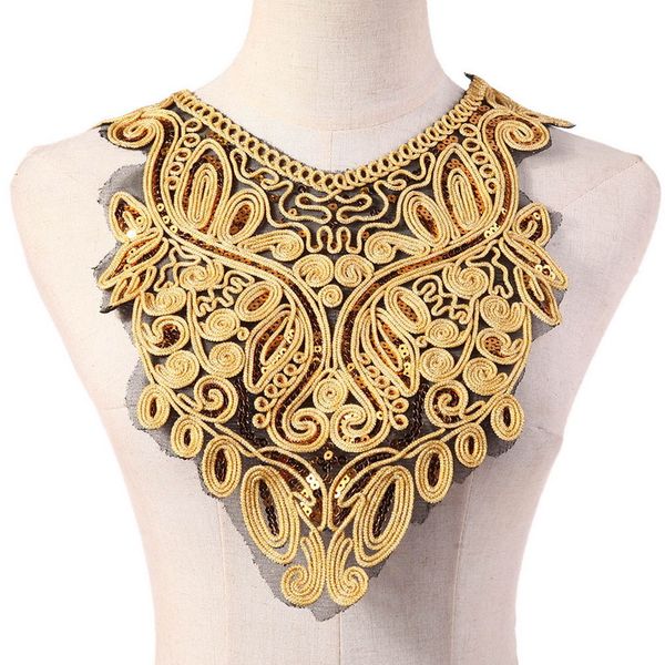

craft white/gold/black collar venise sequin floral embroidered applique trim decorated lace neckline collar sewing accessories, Pink;blue