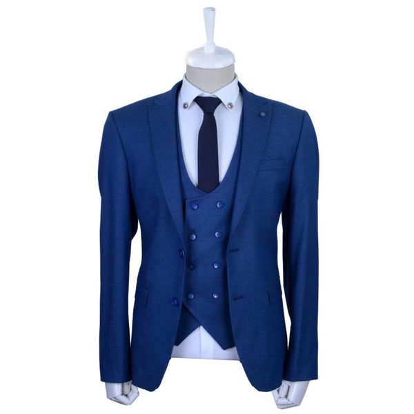 

handsome groomsmen blue suits groom tuxedos mens wedding dress man jacket blazer prom dinner 3 piece suit(jacket+pants+vest, White;black