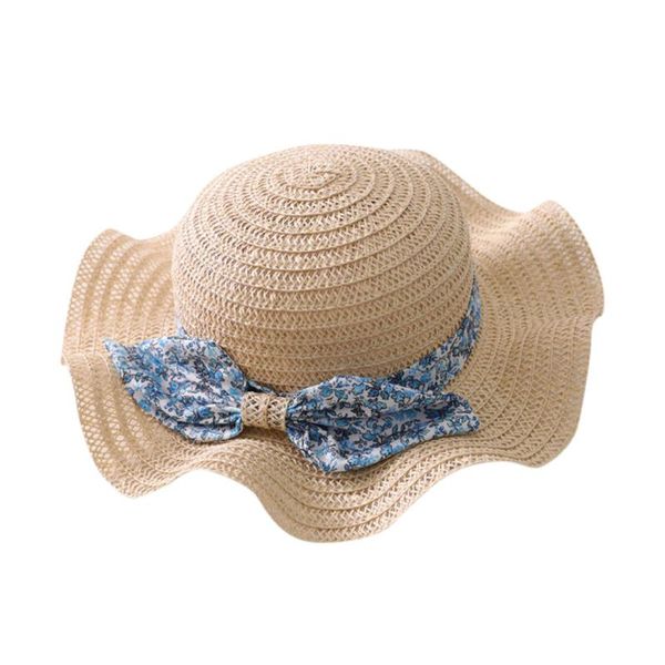 

sagace summer parent-child straw hat princess girl bowknot bucket sun protection hat outdoor fisherman beach cap, Blue;gray