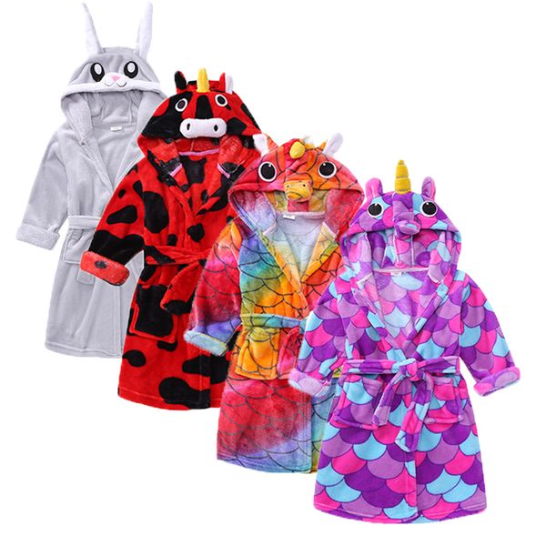 

Kids Robes Flannel Cartoon Boys Girls Robes Pajamas Animal Hooded Bath Robes Long tailcoat Baby Boy Bathrobe Children sleepwear