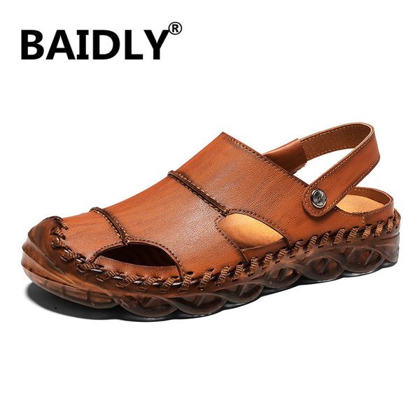 

summer genuine leather sandals men casual shoes men's outdoor beach sandals roman man non-slip outdoor sneakers sandalia t200420, Black